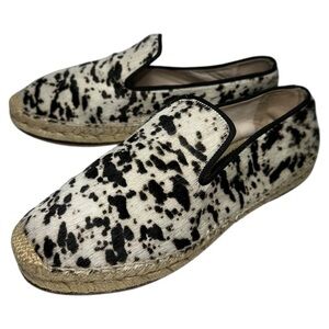 Elyse Walker 38 Black White Calf Hair Animal Print Leather Espadrilles Loafers